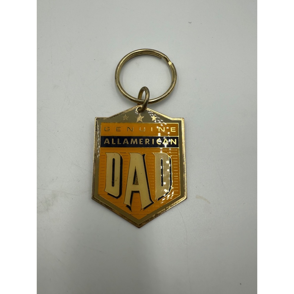 Genuine All American Dad Keychain Gold Tone Orange Navy Blue Shield Enamel Fob